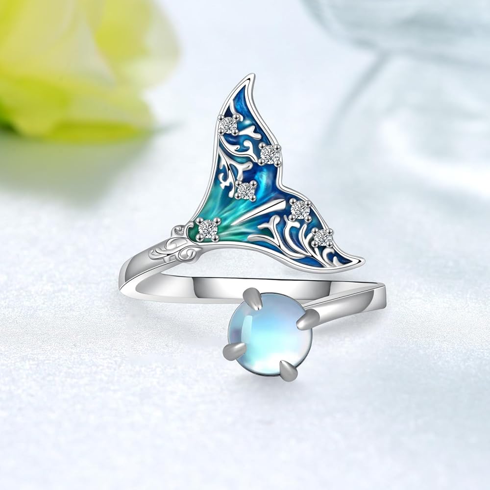 Amazon.com: qielizhu Mermaid Tail Ring 925 Sterling Silver